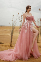 Gorgeous Sweetehart Sequins Appliques Prom Dress Long With Slit-misshow.com