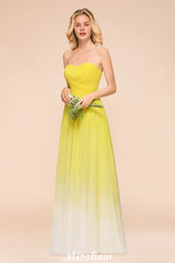 Gradient Sweetheart Floor Length Bridesmaid Dress Chiffon Wedding Party Dress-misshow.com