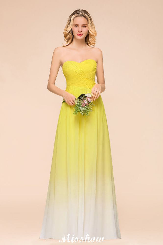 Gradient Sweetheart Floor Length Bridesmaid Dress Chiffon Wedding Party Dress-misshow.com