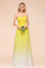 Gradient Sweetheart Floor Length Bridesmaid Dress Chiffon Wedding Party Dress-misshow.com