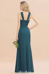 Halter A-line Bridesmaid Dresses Floor-Length Dress for Wedding Party-misshow.com