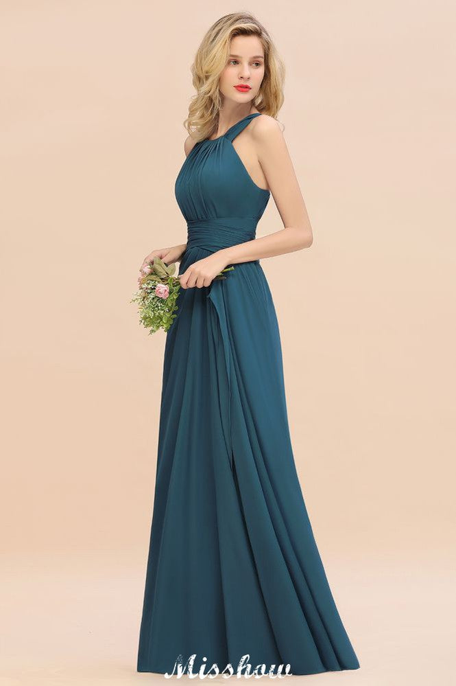 Halter A-line Bridesmaid Dresses Floor-Length Dress for Wedding Party-misshow.com