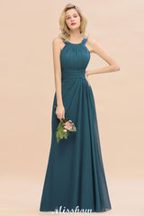 Halter A-line Bridesmaid Dresses Floor-Length Dress for Wedding Party-misshow.com