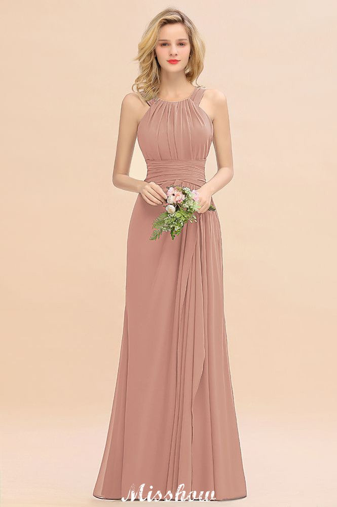 Halter A-line Bridesmaid Dresses Floor-Length Dress for Wedding Party-misshow.com