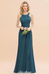 Halter A-line Bridesmaid Dresses Floor-Length Dress for Wedding Party-misshow.com