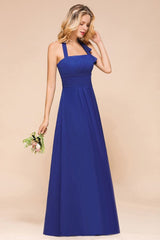 Halter A-line Wedding Party Dress Chiffon Bridesmaid Dress-misshow.com