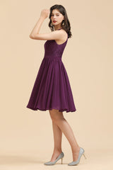 Halter Lace Bridesmaid Dress Chiffon Sleeveless Short Dress-misshow.com