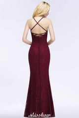 MISSHOW offers Halter Mermaid Evening Dress Floor Length Lace Burgundy Bridesmaid Dresses at a good price from Lace to Mermaid Floor-length them. Lightweight yet affordable home,beach,swimming useBridesmaid Dresses.