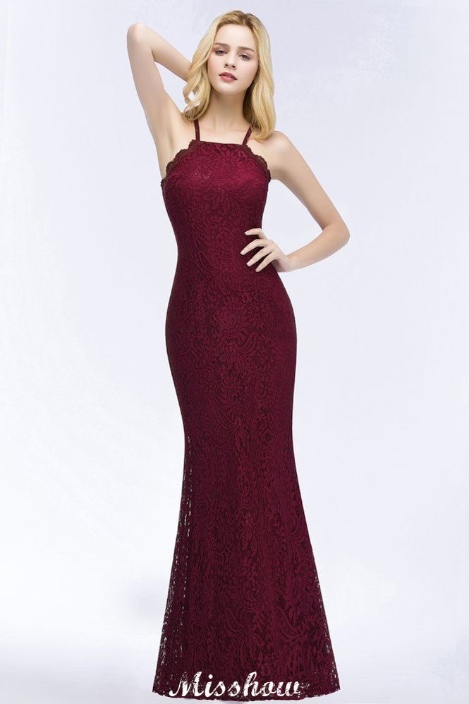 MISSHOW offers Halter Mermaid Evening Dress Floor Length Lace Burgundy Bridesmaid Dresses at a good price from Lace to Mermaid Floor-length them. Lightweight yet affordable home,beach,swimming useBridesmaid Dresses.