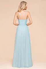 Halter Sky Blue Floor Length Bridesmaid Dress online Sleeveless A-line party Dress-misshow.com