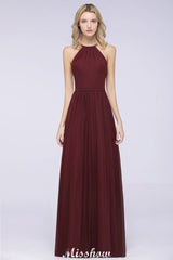 MISSHOW offers Halter Sleeveless Floor-Length Bridesmaid Dress with Ruffles at a good price from 100D Chiffon to A-line Floor-length them. Lightweight yet affordable home,beach,swimming useBridesmaid Dresses.