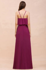 Halter Sleeveless Purple Bridesmaid Dress with Side Pockets-misshow.com