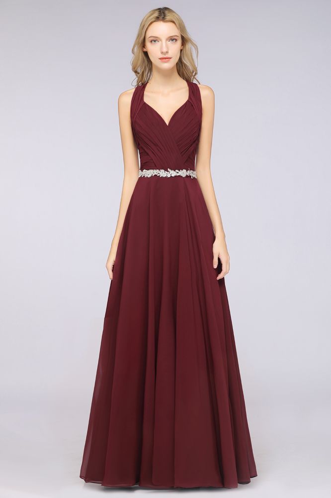 MISSHOW offers Halter V-Neck Sleeveless Ruffle Bridesmaid Dress with Appliques Sashes Evening Swing Dress at a good price from Misshow