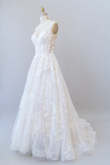 Illusion Appliques Tulle A-line Wedding Dress-misshow.com