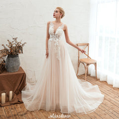 MISSHOW offers Illusion Neck Champagne Wedding Dress Sleeveless Summer Bridal Gown at a good price from White,Ivory,Tulle to A-line,Ball Gown Floor-length them. Stunning yet affordable Sleeveless .