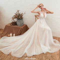 MISSHOW offers Illusion Neck Champagne Wedding Dress Sleeveless Summer Bridal Gown at a good price from White,Ivory,Tulle to A-line,Ball Gown Floor-length them. Stunning yet affordable Sleeveless .