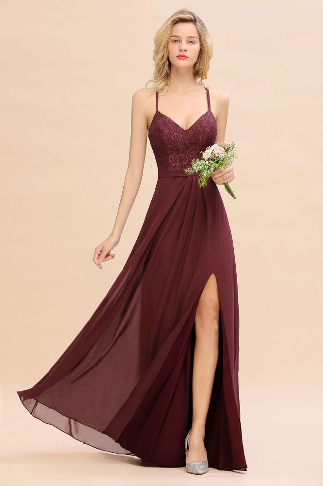 MISSHOW offers Lace Spaghetti Straps Prom Dresses, A-Line Sleeveless Side Split Evening Dresses at a good price from Misshow