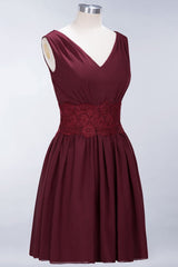 MISSHOW offers Lace V-Neck Sleeveless Mini Bridesmaid Dresses A-line Chiffon Homecoming Dress at a good price from Misshow