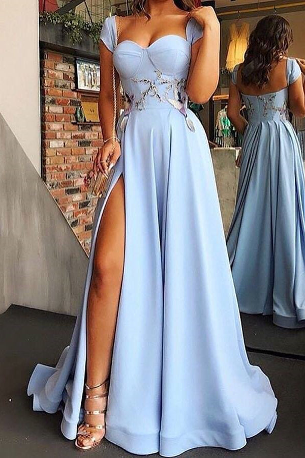 Light Blue Evening Dresses Floor-length Prom Dresses-misshow.com