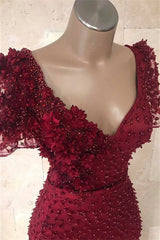 Long Evening dress burgundy with sleeves-misshow.com