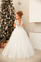 Lovely Long Princess Tulle Floor-length Flower Girl Dress-misshow.com