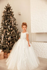 Lovely Long Princess Tulle Floor-length Flower Girl Dress-misshow.com