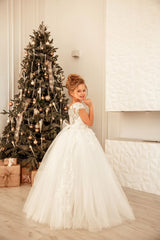 Lovely Long Princess Tulle Floor-length Flower Girl Dress-misshow.com