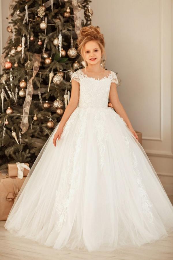 Lovely Long Princess Tulle Floor-length Flower Girl Dress-misshow.com