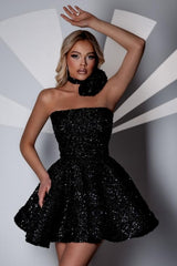 Lovely Short A-Line Sequined Sleeveless Black Homecoming Dress