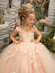 Lovely Sleeveless Ball Gown Flower Girls Dress With Appliques-misshow.com