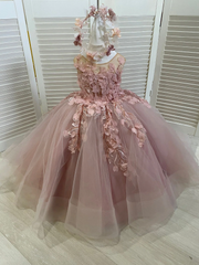 Lovely Sleeveless Ball Gown Flower Girls Dress With Appliques-misshow.com