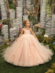 Lovely Sleeveless Ball Gown Flower Girls Dress With Appliques-misshow.com