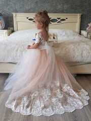 Lovely Tulle Lace Flower Girl Dress Wedding Party with Appliques-misshow.com