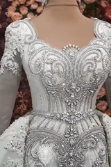 Luxurious A-line Long Sleeves Beading Wedding Dress With Train-misshow.com