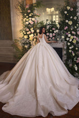 Luxurious A-line Princess Lace Sleeveless Ball Gown Wedding Dress-misshow.com