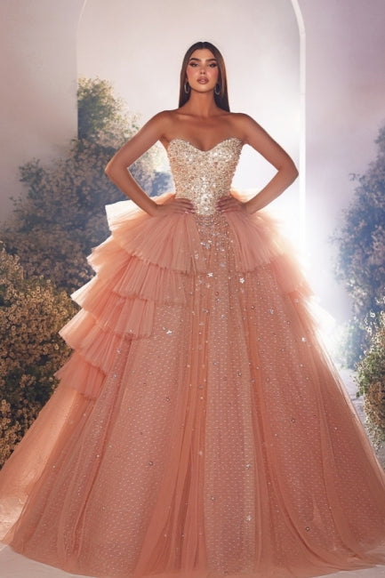 Luxurious Long Pink A-line Princess Tulle Beading Sleeveless Prom Dress with Pearls