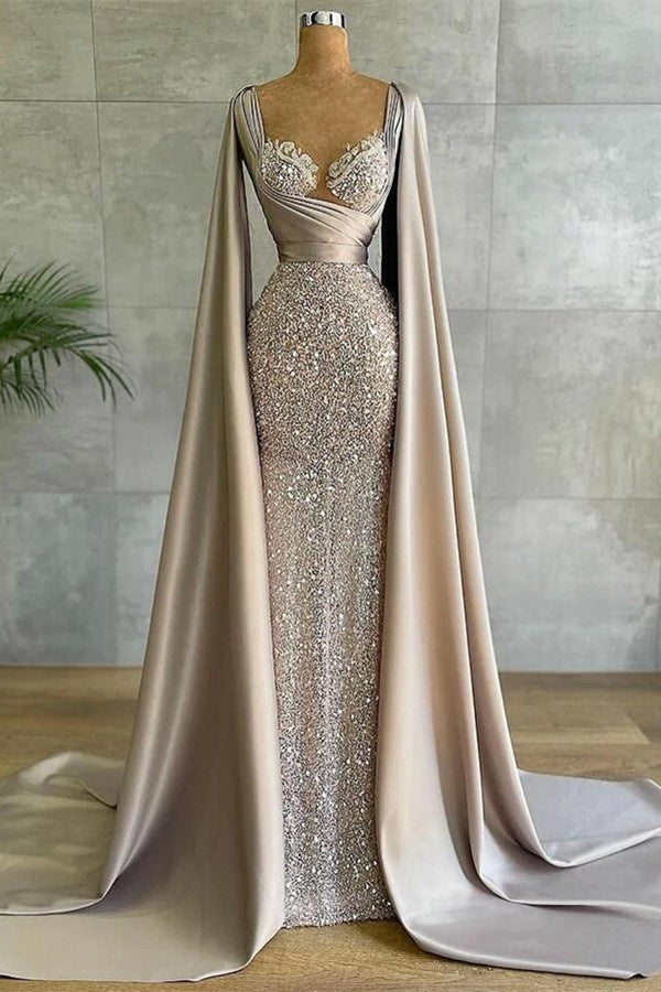 Luxurious Mermaid Long with Cape Sleeve Elegant Evening Dress-misshow.com