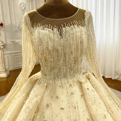 Luxurious Princess Ivory Long Sleeves A-line Wedding Dress With Beads-misshow.com