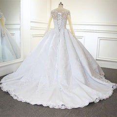 Luxurious Princess White A-line Long Sleeves Lace Wedding Dress-misshow.com