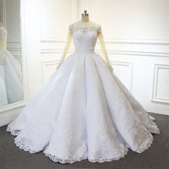 Luxurious Princess White A-line Long Sleeves Lace Wedding Dress-misshow.com