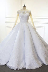 Luxurious Princess White A-line Long Sleeves Lace Wedding Dress-misshow.com