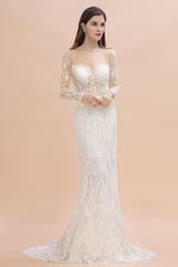 Luxury Beaded Lace Mermaid Wedding Dresses Tulle Appliques Bride Dresses with Detachable Train-misshow.com