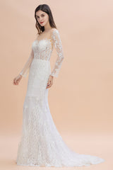 Luxury Beaded Lace Mermaid Wedding Dresses Tulle Appliques Bride Dresses with Detachable Train-misshow.com