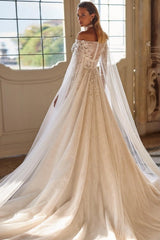 Luxury Beautiful Off-the-shoulder long sleeves a-line lace Wedding Dresses beading-misshow.com