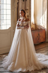 Luxury Beautiful Off-the-shoulder long sleeves a-line lace Wedding Dresses beading-misshow.com