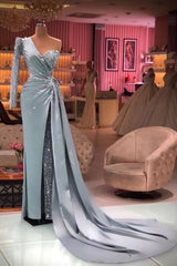 Luxury evening dresses with sleeves | Long glitter prom dresses-misshow.com