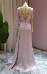 Luxury Floor-length Light Purple Ruffles Mermaid Prom Dresses With Long Sleeves-misshow.com