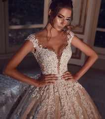 Luxury Long Glitter Wedding Dresses Princess with Lace-misshow.com