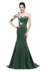 MISSHOW offers Mermaid  Bateau Floor-length One-Shoulder Prom Dresses at a cheap price from Dark Green, Taffeta,Lace to Mermaid Floor-length hem. Stunning yet affordable 3/4-Length Sleeves Prom Dresses,Evening Dresses.