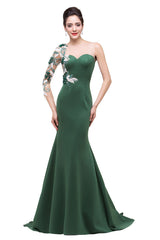 MISSHOW offers Mermaid  Bateau Floor-length One-Shoulder Prom Dresses at a cheap price from Dark Green, Taffeta,Lace to Mermaid Floor-length hem. Stunning yet affordable 3/4-Length Sleeves Prom Dresses,Evening Dresses.